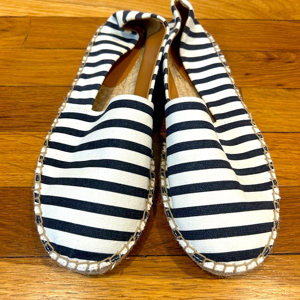 J. Crew Black and White Striped Espadrilles